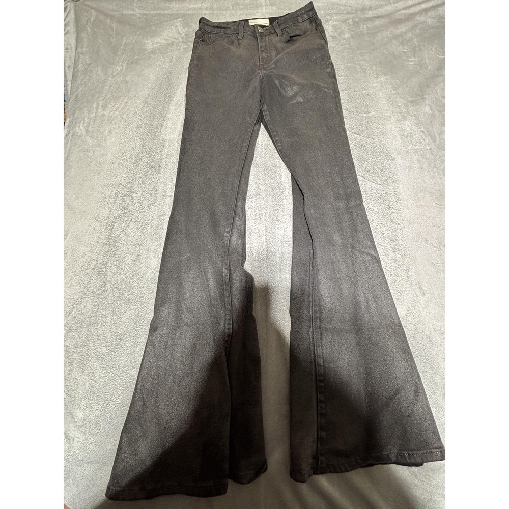 Sterling & Stitch Jeans Sz 25x34 Gray Black Flare Stretch Waxed Denim Dark Wash